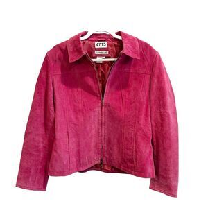 Vtg Coldwater Creek Vintage Women Pink Jacket L Zip Suede Leather Long Sleeve